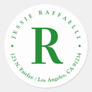 Sticker Rond Vert et blanc 2   Adresse de retour du monogramme