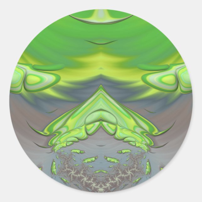 Sticker Rond ~ Vert et gris fractal ~ (Devant)