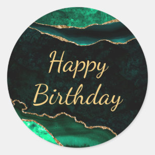 Sticker Rond Vert et or paillettes marbre agate Anniversaire