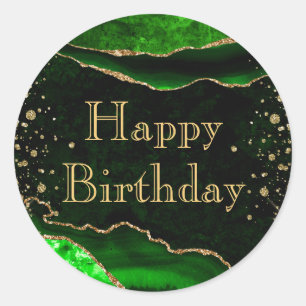 Sticker Rond Vert et Or Paillettes Marbre Agate Anniversaire