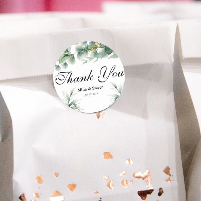 Sticker Rond Vert eucalyptus naturel merci mariage (Créateur téléchargé)