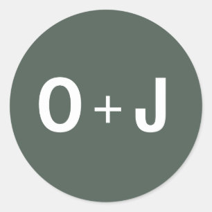 Sticker Rond Vert Foncé Initiales + Mariage Scandi minimalist
