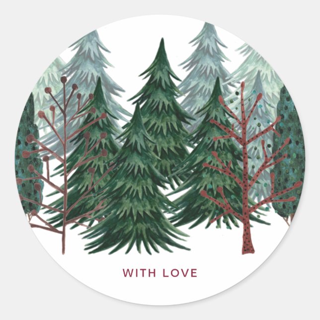 Sticker Rond Vert forêt | Arbres de Noël Fêtes de fin d'année (Devant)
