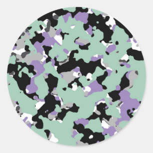 Sticker Rond Vert menthe et camouflage violet impression camouf