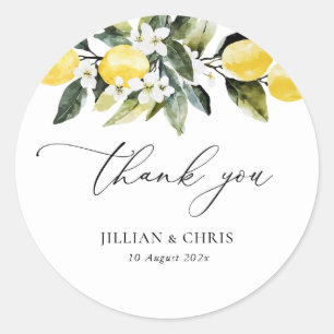 Sticker Rond Vert moderne Citron Floral Mariage Merci