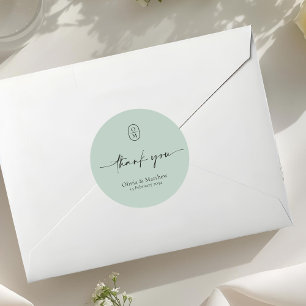 Sticker Rond Vert mousse Monogramme de mariage chic et modern