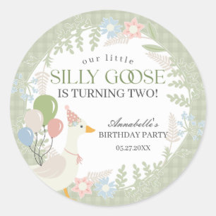 Sticker Rond Vert Oie soie Florale En vichy Baby shower Favoris