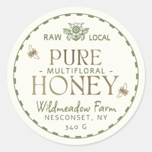 Sticker Rond Vert or Multifloral Raw Fleur locale de miel
