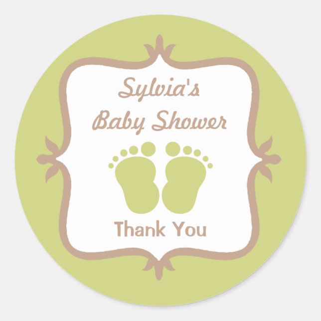 Sticker rond vert pieds bébé (Devant)