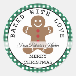 Sticker Rond Vert Plaid Cuit Avec Amour Cookies De Noël