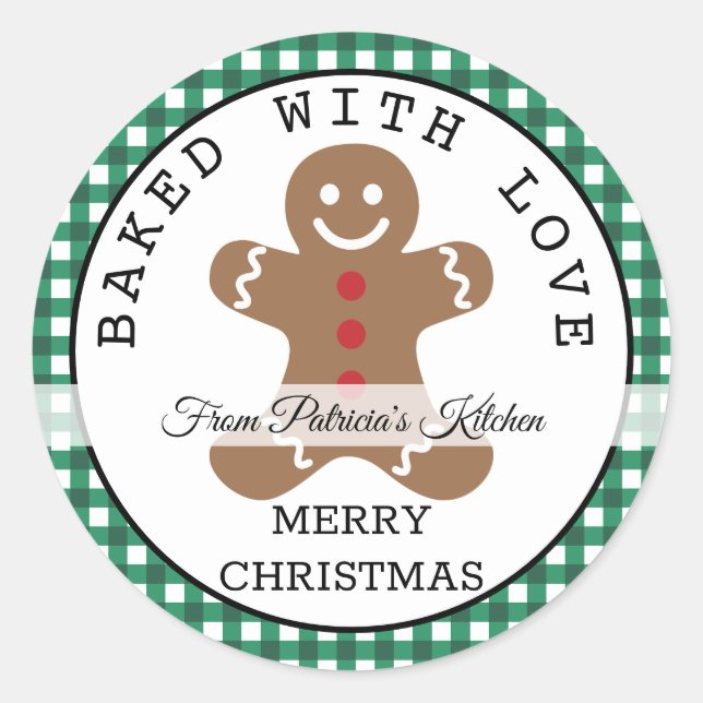 Sticker Rond Vert Plaid Cuit Avec Amour Cookies De Noël (Devant)