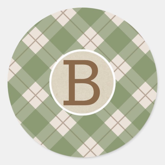 Sticker Rond Vert Rouge Russe Pays Plaid Kraft Monogramme (Devant)