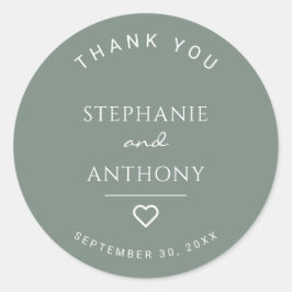 Sticker Rond Vert Sage minimaliste avec Coeur Mariage moderne