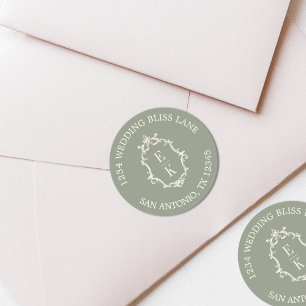Sticker Rond Vert Sauge Armoiries Vieille Fortune Adresse de Re