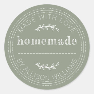 Sticker Rond Vert Sauge Fabriqué Avec Amour Personnalisé Fait M