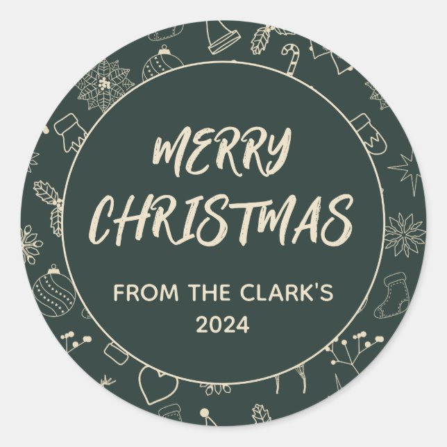 Sticker Rond Vert sauge foncé moderne mignon de Noël (Devant)