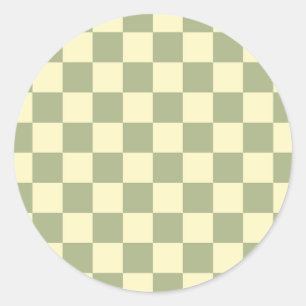 Sticker Rond Vert sauge poussiéreux et damier jaune beurre