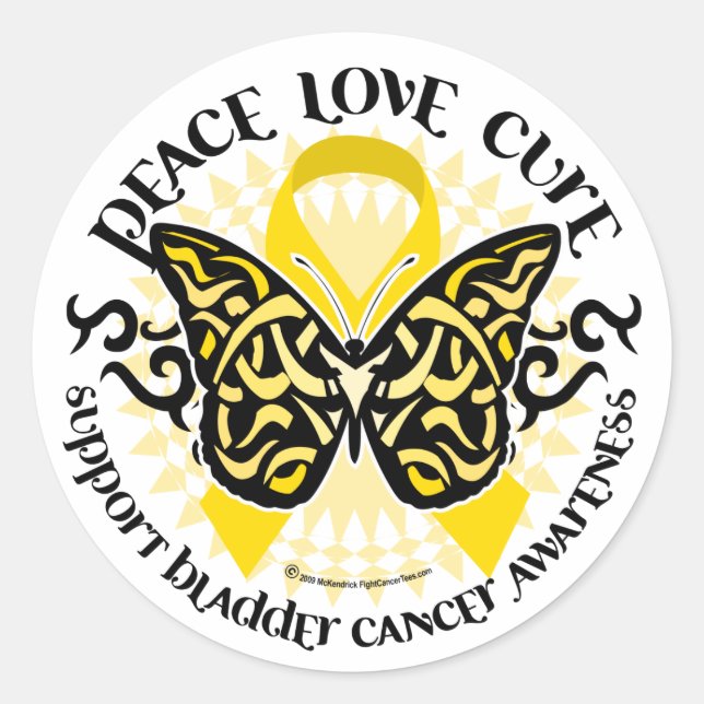 Sticker Rond Vessie Cancer Papillon Tribal (Devant)
