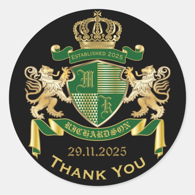 Sticker Rond Veste à monogramme blason vert or griffon Merci (Devant)
