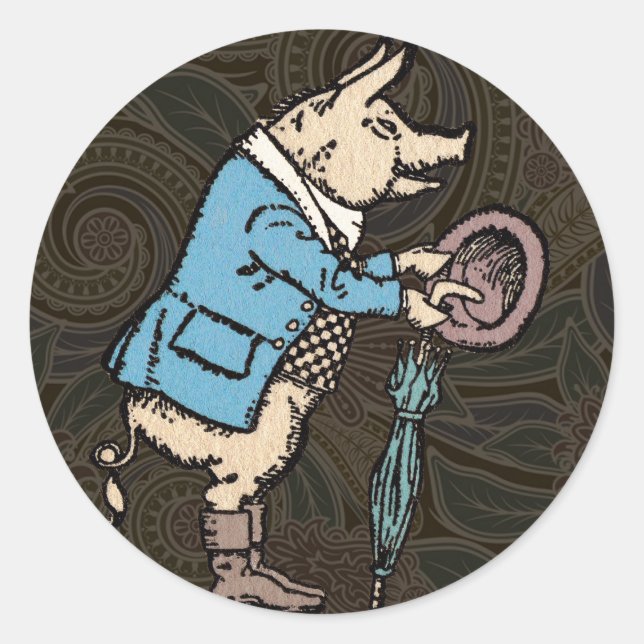 Sticker Rond Veste de porc Piggy mignonne Formelle Antique (Devant)