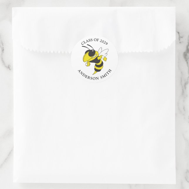 Sticker Rond Veste jaune simple Noir Classe de diplôme (Sac)