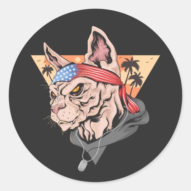 Sticker Rond Vet Cat Palm Trees (Devant)