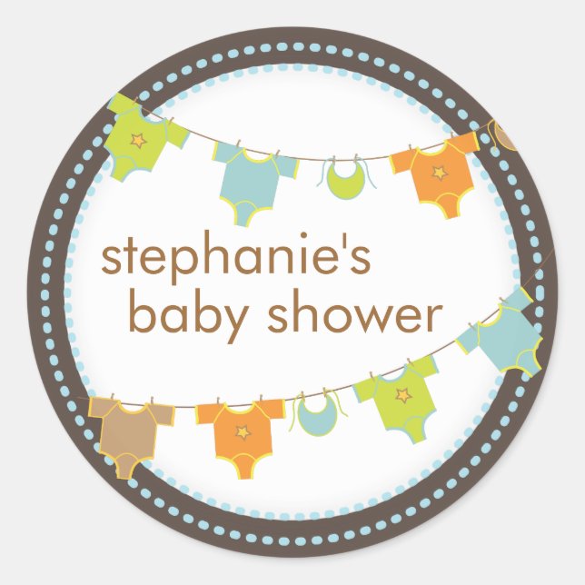 Sticker Rond Vêtements bébé doux Lien Baby shower garçon Sticke (Devant)