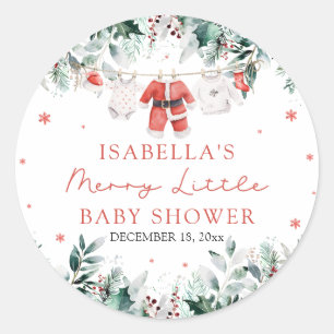 Sticker Rond Vêtements de bébé de Noël Baby Shower Merry Little