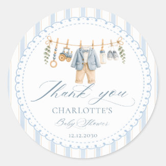 Sticker Rond Vêtements de bébé garçon mignon Remerciement pour
