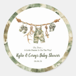 Sticker Rond Vêtements de chasse Camouflage Garçon Baby Shower