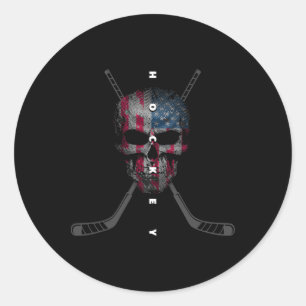 Sticker Rond Vêtements de hockey à crâne de drapeau américain -