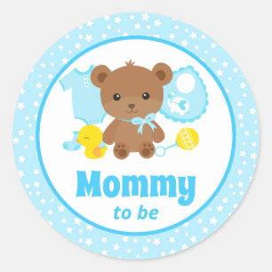 Sticker Rond Vêtements d'ours en peluche bleu Baby Shower Maman