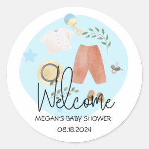 Sticker Rond Vêtements simples Baby shower bleu Accueil