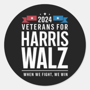 Sticker Rond Vétérans pour Harris Walz 2024 Présidentielle 