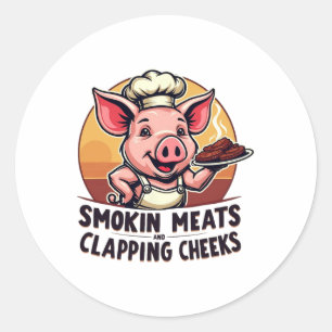 Sticker Rond Viandes Fumées Et Jouets De Clappage Bbq Drôle