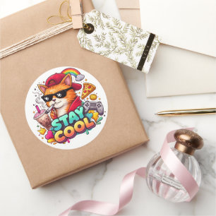 Sticker Rond Vibes Cool – Mode Streetwear de Chat Décontracté