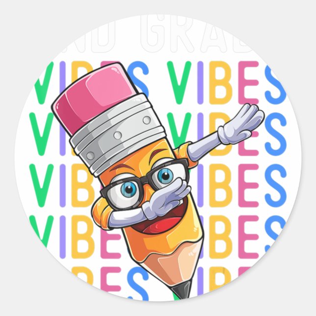 Sticker Rond Vibes de 2e année Retour à l'école Garçons Enseign (Devant)