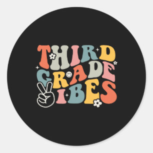 Sticker Rond Vibes de 3e année Équipe Rétro 1er jour de Scho