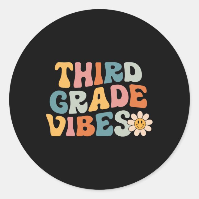 Sticker Rond Vibes de 3e année Équipe Rétro 1er jour de Scho (Devant)