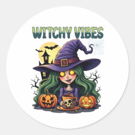 Sticker Rond Vibes de cuisine avec Citrouilles et potion