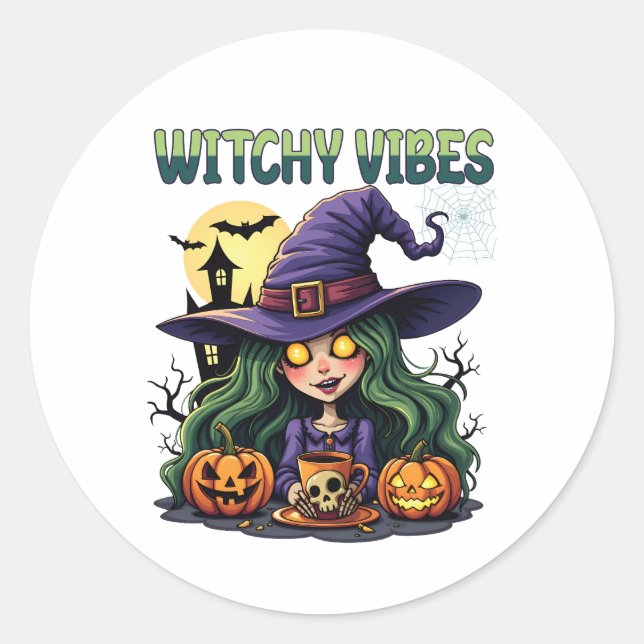 Sticker Rond Vibes de cuisine avec Citrouilles et potion (Devant)