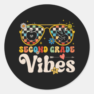 Sticker Rond Vibes de deuxième année - Équipe de 2e année Rétro