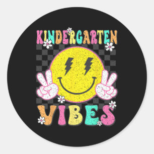 Sticker Rond Vibes de maternelle visage souriant enseignant ret