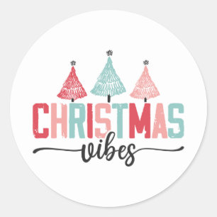 Sticker Rond Vibes de Noël - Festive Tree Design