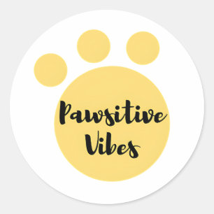 Sticker Rond Vibes de pawsitive, T-shirt à patte de chien jaune