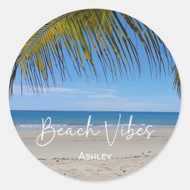 Sticker Rond Vibes de plage personnalisées (Devant)