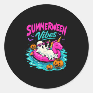 Sticker Rond Vibes de Summerween fantôme licorne de plage effra