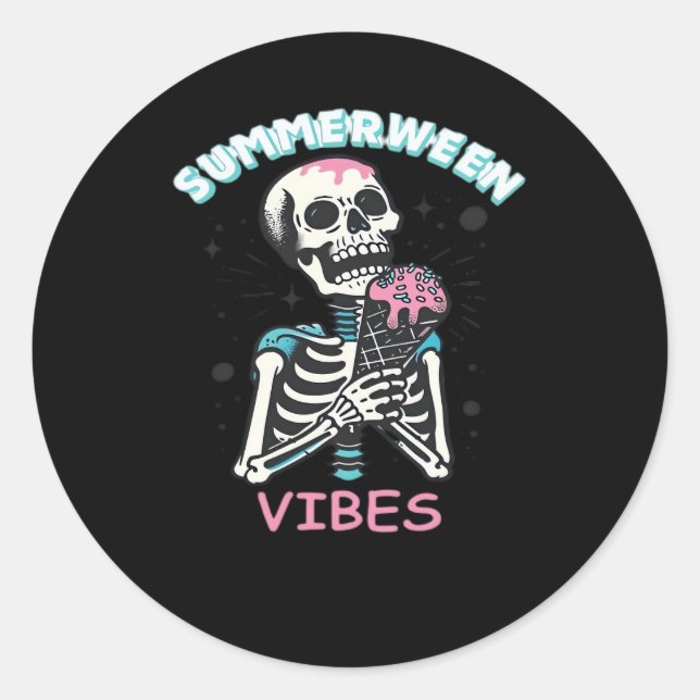 Sticker Rond Vibes d'été Éffrayant Citrouille d'été classique (Devant)
