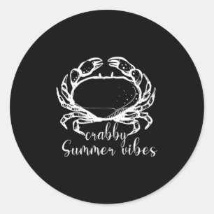 Sticker Rond Vibes d'été grincheuses, j'aime les crabes, cadeau