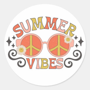 Sticker Rond Vibes d'été Lunettes de soleil de paix